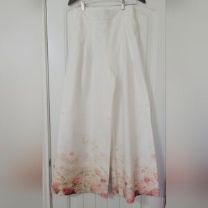 Luxe White Floral Wide-Leg Pants